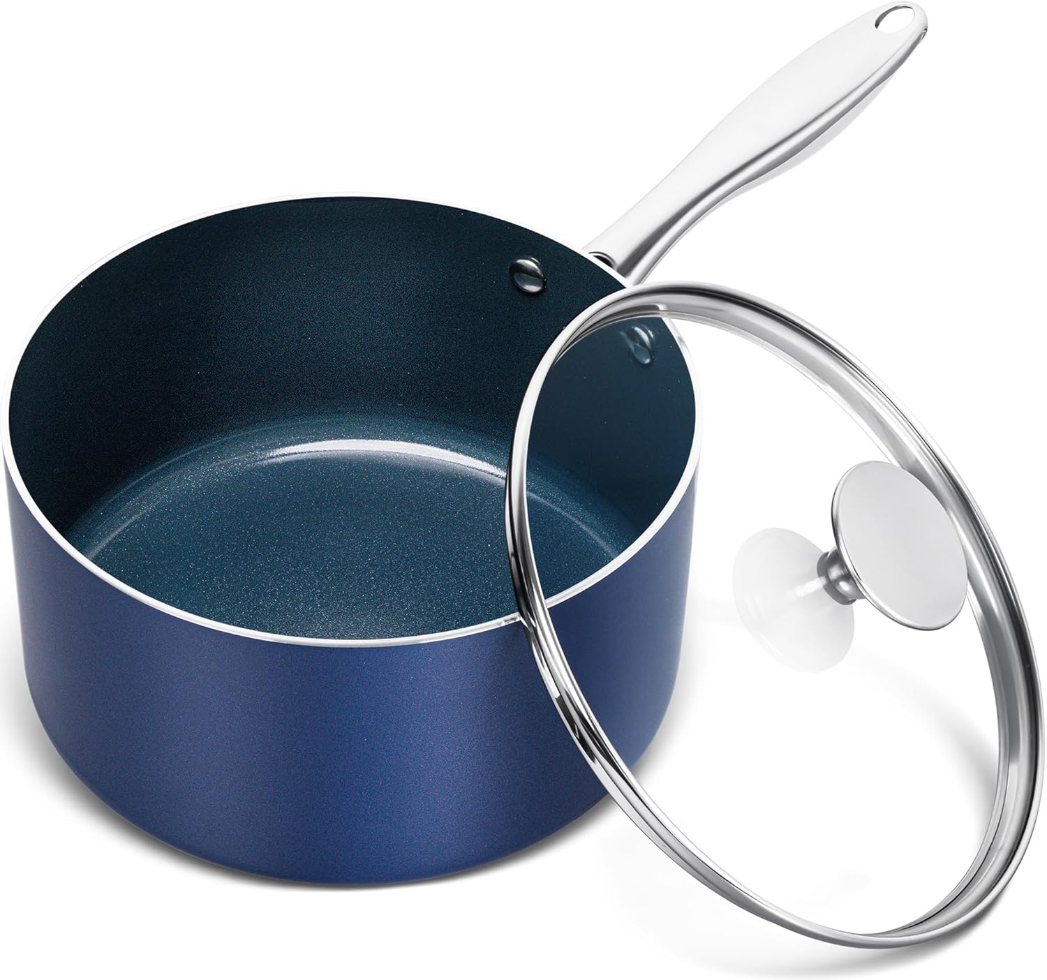 image:imageMICHELANGELO 4 Quart Saucepan with Lid Nonstick Ceramic Sauce Pan with Stainless Steel Handle 4 Qt Saucepan with Lid Induction Compatible Oven Safe BlueBlue