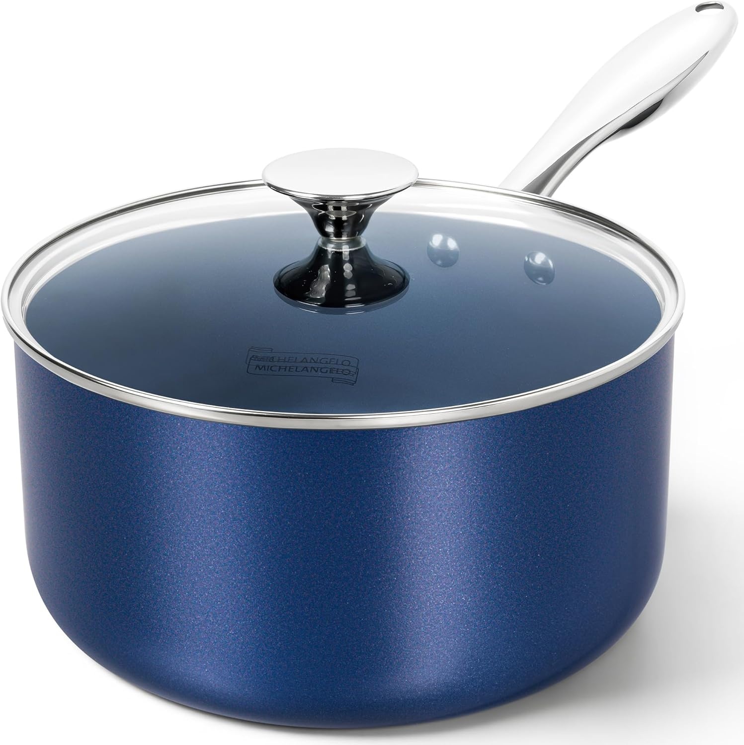 image:imageMICHELANGELO 4 Quart Saucepan with Lid Nonstick Ceramic Sauce Pan with Stainless Steel Handle 4 Qt Saucepan with Lid Induction Compatible Oven Safe BlueBlue
