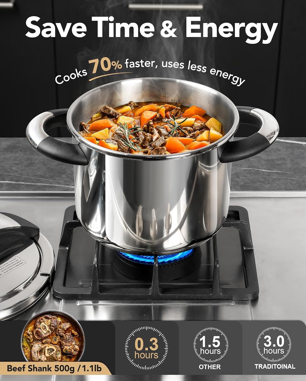 image:imageMICHELANGELO Stainless Steel Pressure Cooker 3L32 Quarts