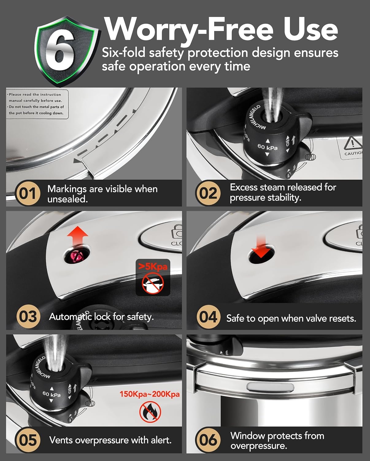 image:imageMICHELANGELO Stainless Steel Pressure Cooker 3L32 Quarts