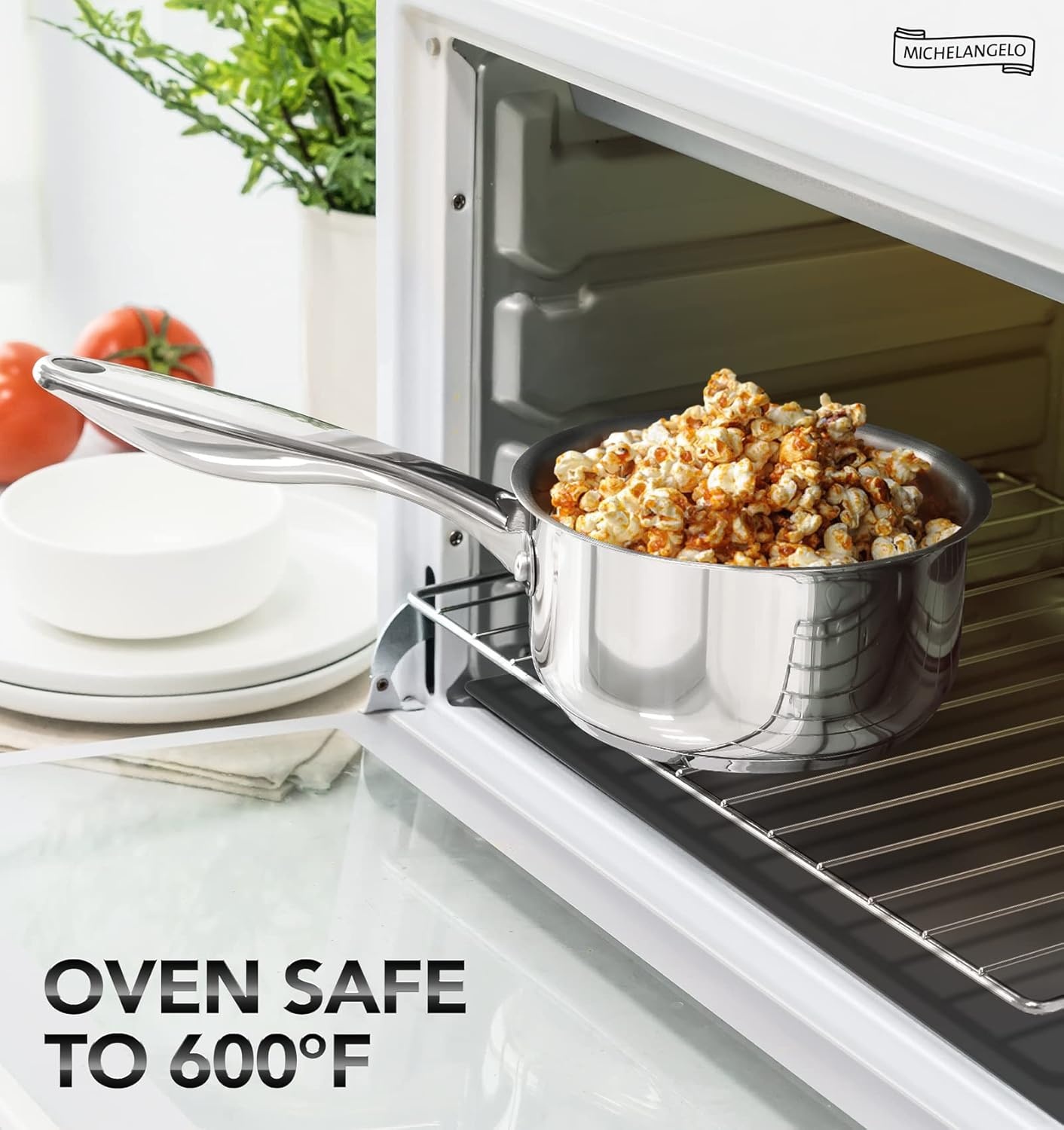 image:imageMICHELANGELO Stainless Steel Saucepan Set 1QT amp 3QT Saucepans with Lids Nonstick Sauce Pan with Lid Stainless Steel Pot Set 4 Pieces Dishwasher Safe Induction CompatibleTriPly Bottom
