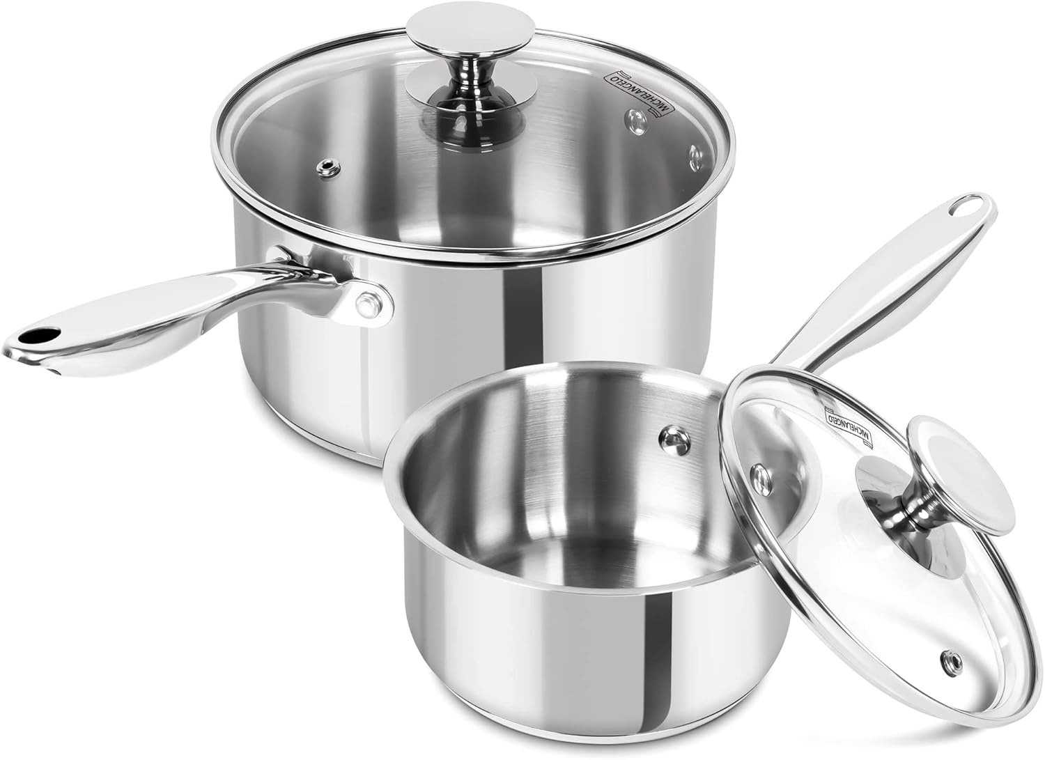 image:imageMICHELANGELO Stainless Steel Saucepan Set 1QT amp 3QT Saucepans with Lids Nonstick Sauce Pan with Lid Stainless Steel Pot Set 4 Pieces Dishwasher Safe Induction CompatibleTriPly Bottom