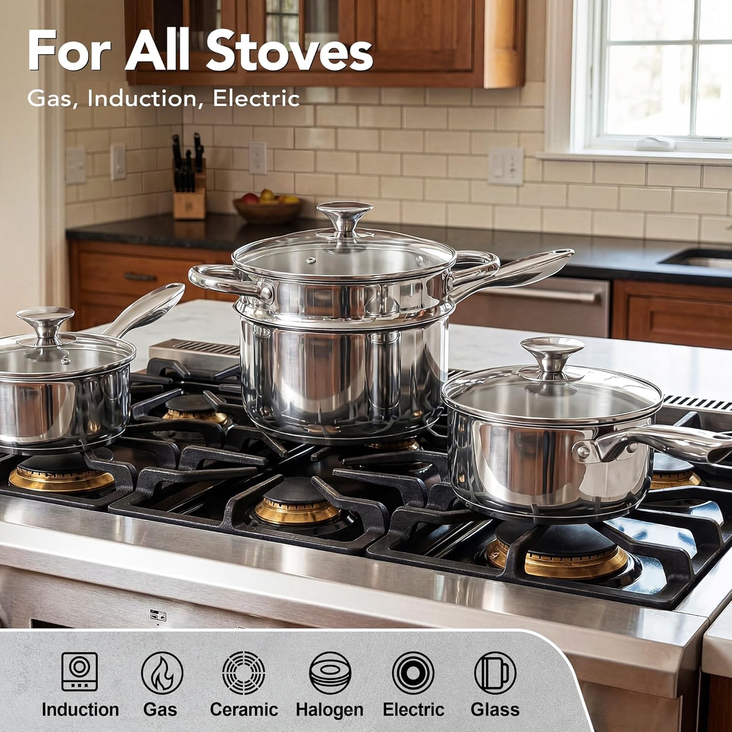 image:imageMICHELANGELO Stainless Steel Saucepan Set 1QT amp 3QT Saucepans with Lids Nonstick Sauce Pan with Lid Stainless Steel Pot Set 4 Pieces Dishwasher Safe Induction CompatibleTriPly Bottom