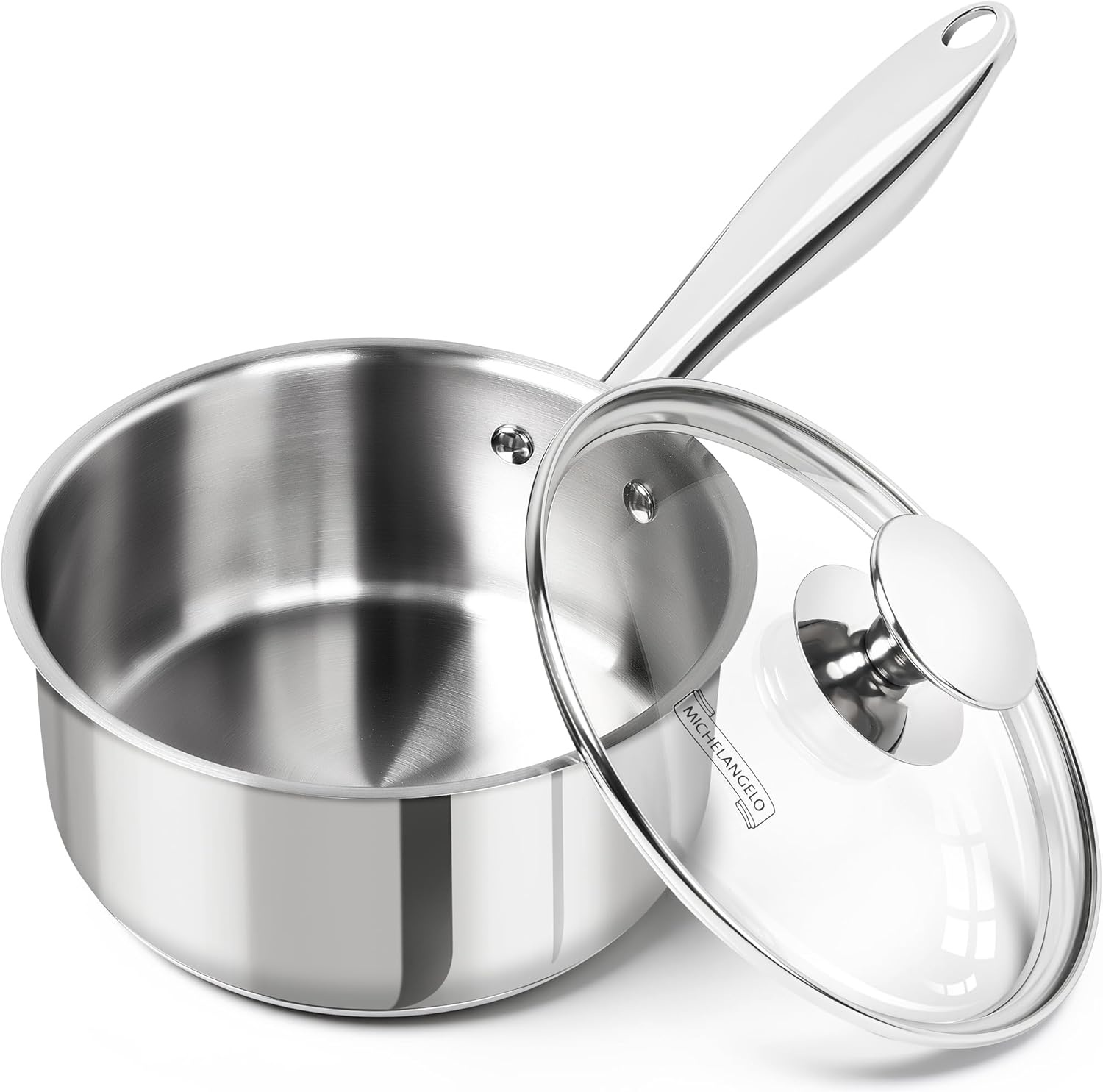 image:imageMICHELANGELO Stainless Steel Saucepan Set 1QT amp 3QT Saucepans with Lids Nonstick Sauce Pan with Lid Stainless Steel Pot Set 4 Pieces Dishwasher Safe Induction CompatibleTriPly Bottom