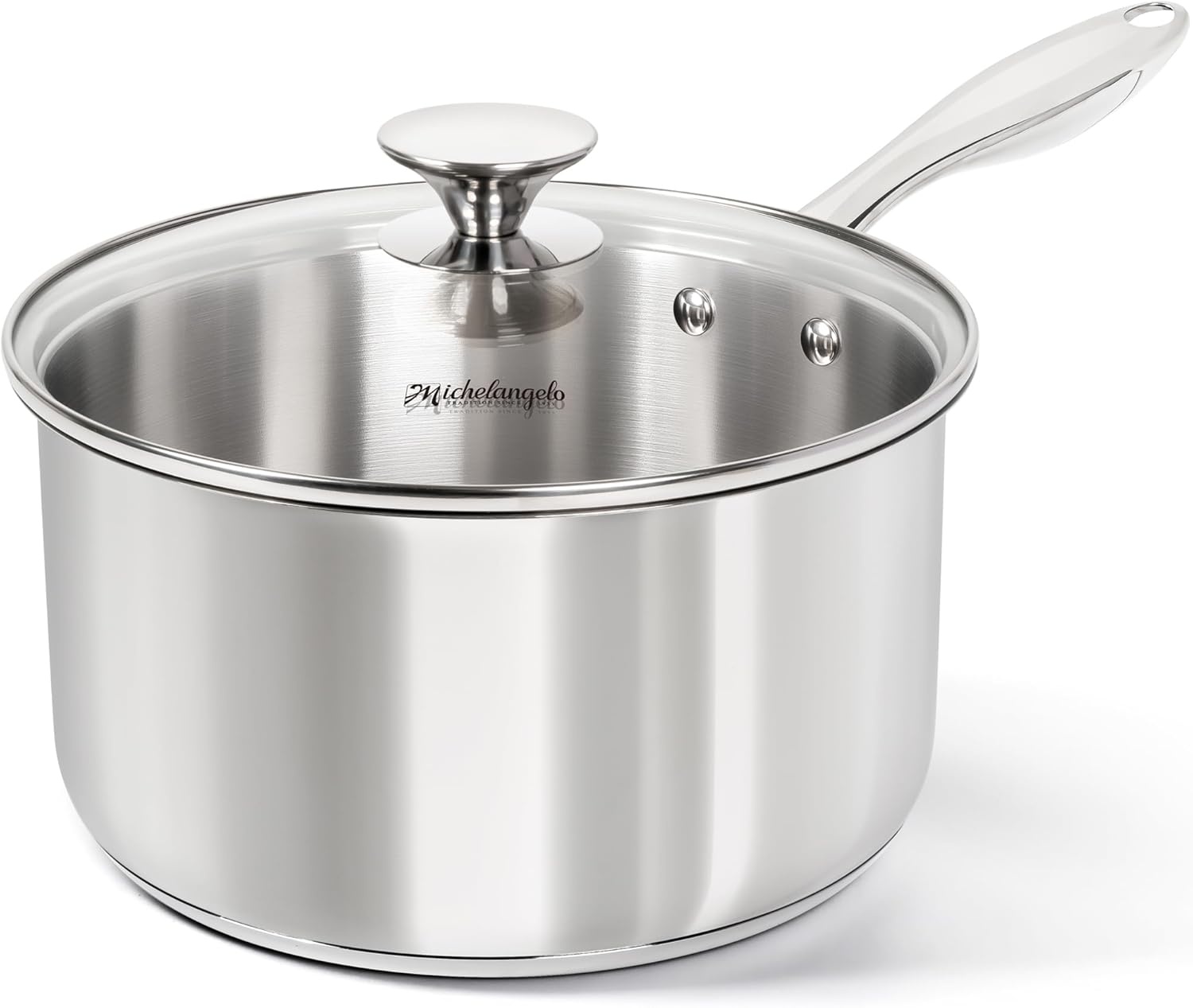 image:imageMICHELANGELO Stainless Steel Saucepan Set 1QT amp 3QT Saucepans with Lids Nonstick Sauce Pan with Lid Stainless Steel Pot Set 4 Pieces Dishwasher Safe Induction CompatibleTriPly Bottom