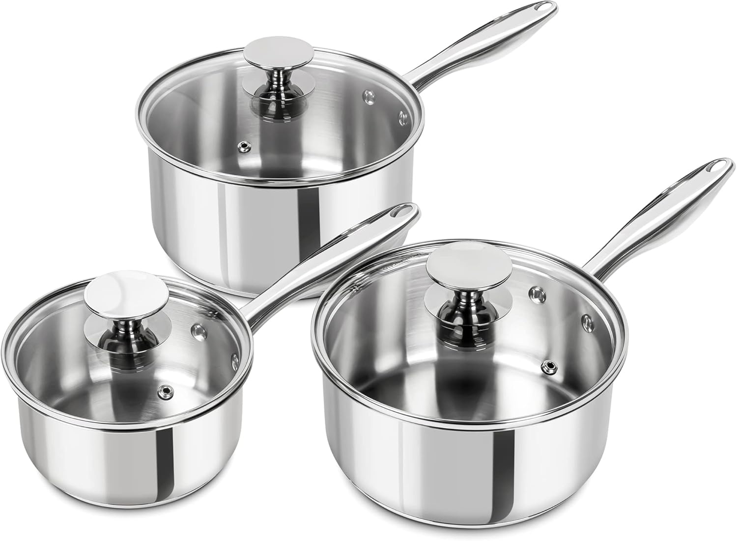 image:imageMICHELANGELO Stainless Steel Saucepan Set 1QT amp 3QT Saucepans with Lids Nonstick Sauce Pan with Lid Stainless Steel Pot Set 4 Pieces Dishwasher Safe Induction CompatibleTriPly Bottom
