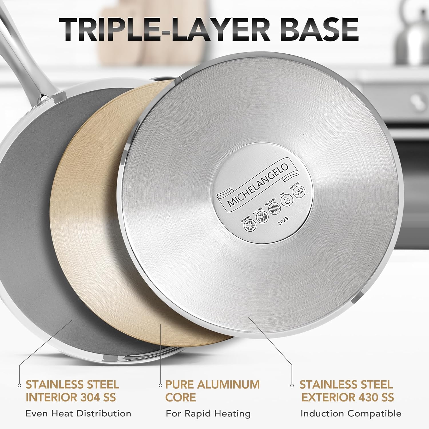 image:imageMICHELANGELO Stainless Steel Saucepan Set 1QT amp 3QT Saucepans with Lids Nonstick Sauce Pan with Lid Stainless Steel Pot Set 4 Pieces Dishwasher Safe Induction CompatibleTriPly Bottom
