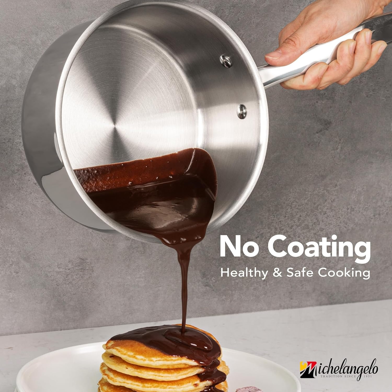 image:imageMICHELANGELO Stainless Steel Saucepan Set 1QT amp 3QT Saucepans with Lids Nonstick Sauce Pan with Lid Stainless Steel Pot Set 4 Pieces Dishwasher Safe Induction CompatibleTriPly Bottom
