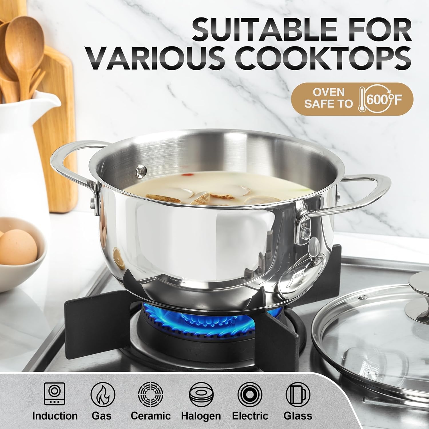 image:imageMICHELANGELO Stainless Steel Saucepan Set 1QT amp 3QT Saucepans with Lids Nonstick Sauce Pan with Lid Stainless Steel Pot Set 4 Pieces Dishwasher Safe Induction CompatibleTriPly Bottom