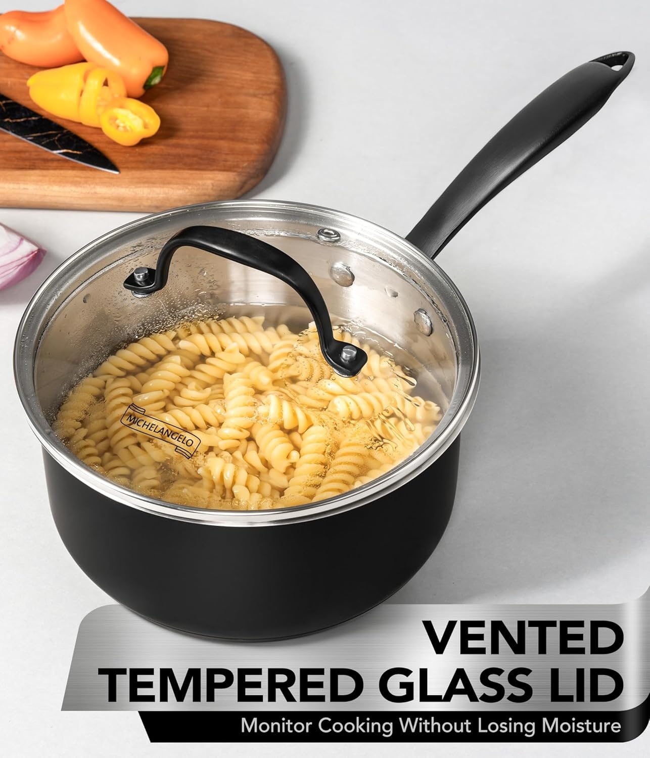 image:imageMICHELANGELO TriPly Stainless Steel Saucepan with Lid 6 Pcs Stainless Steel Sauce Pans with Cool Handle 6 Pcs Multipurpose Sauce Pots Set for Kitchen Cooking Induction Compatible 1QT amp 2QT amp3QTBlack Body