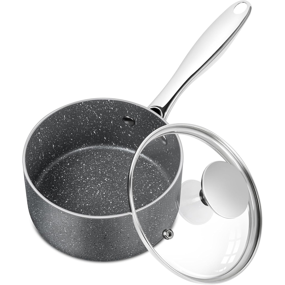 image:imageMICHELANGELO 2 Quart Saucepan with Lid Nonstick Sauce Pan with Healthy Coating Granite Sauce Pan with Stainless Steel Handle 2 Qt Saucepan Induction Compatible Gray1 Quarts