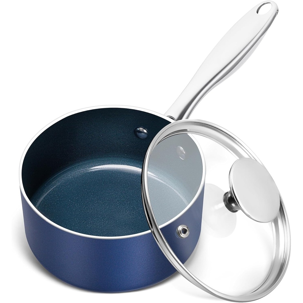 image:imageMICHELANGELO 4 Quart Saucepan with Lid Nonstick Ceramic Sauce Pan with Stainless Steel Handle 4 Qt Saucepan with Lid Induction Compatible Oven Safe BlueBlue