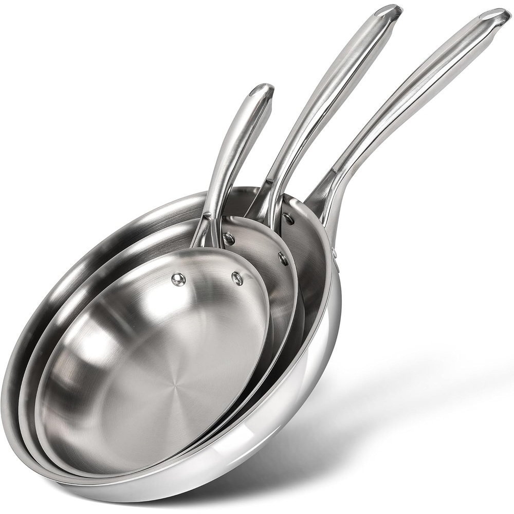 image:imageMICHELANGELO TriPly Stainless Steel Frying Pan Set 8 95 11 Skillets Full Clad Stainless Steel Pans for Even Heating Durable Cooking Pan Set for Home Chefs amp Everyday Cooking