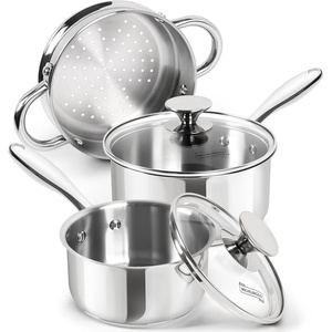 image:imageMICHELANGELO Saucepans with Lids amp Steamer 7Pcs Stainless Steel Pot Set with Triply Bottom 3 Quart Saucepan with Steamer 1810 Saucepan Set Induction Compatible  1QT amp 2QT amp 3QT1QT2QT