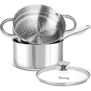 image:imageMICHELANGELO Saucepans with Lids amp Steamer 7Pcs Stainless Steel Pot Set with Triply Bottom 3 Quart Saucepan with Steamer 1810 Saucepan Set Induction Compatible  1QT amp 2QT amp 3QT3QT