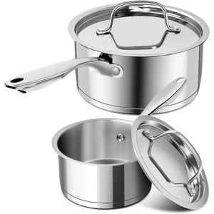 image:imageMICHELANGELO Stainless Steel Saucepan Set with Stainless Lids TriPly Bottom Sauce Pan with Lid Sauce Pot Set 1QT amp 2QT amp3QT Nonstick Saucepan Dishwasher SafeSilver