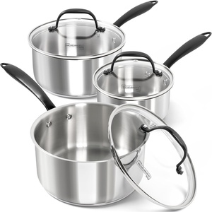 image:imageMICHELANGELO TriPly Stainless Steel Saucepan with Lid 6 Pcs Stainless Steel Sauce Pans with Cool Handle 6 Pcs Multipurpose Sauce Pots Set for Kitchen Cooking Induction Compatible 1QT amp 2QT amp3QTBlack Handle