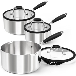 image:imageMICHELANGELO Triply Stainless Steel Saucepan Set with Strainer Lid Heavyduty Sauce Pan with Lid Multipurpose Sauce Pot Induction Compatible  1QT amp 2QT amp 3QT
