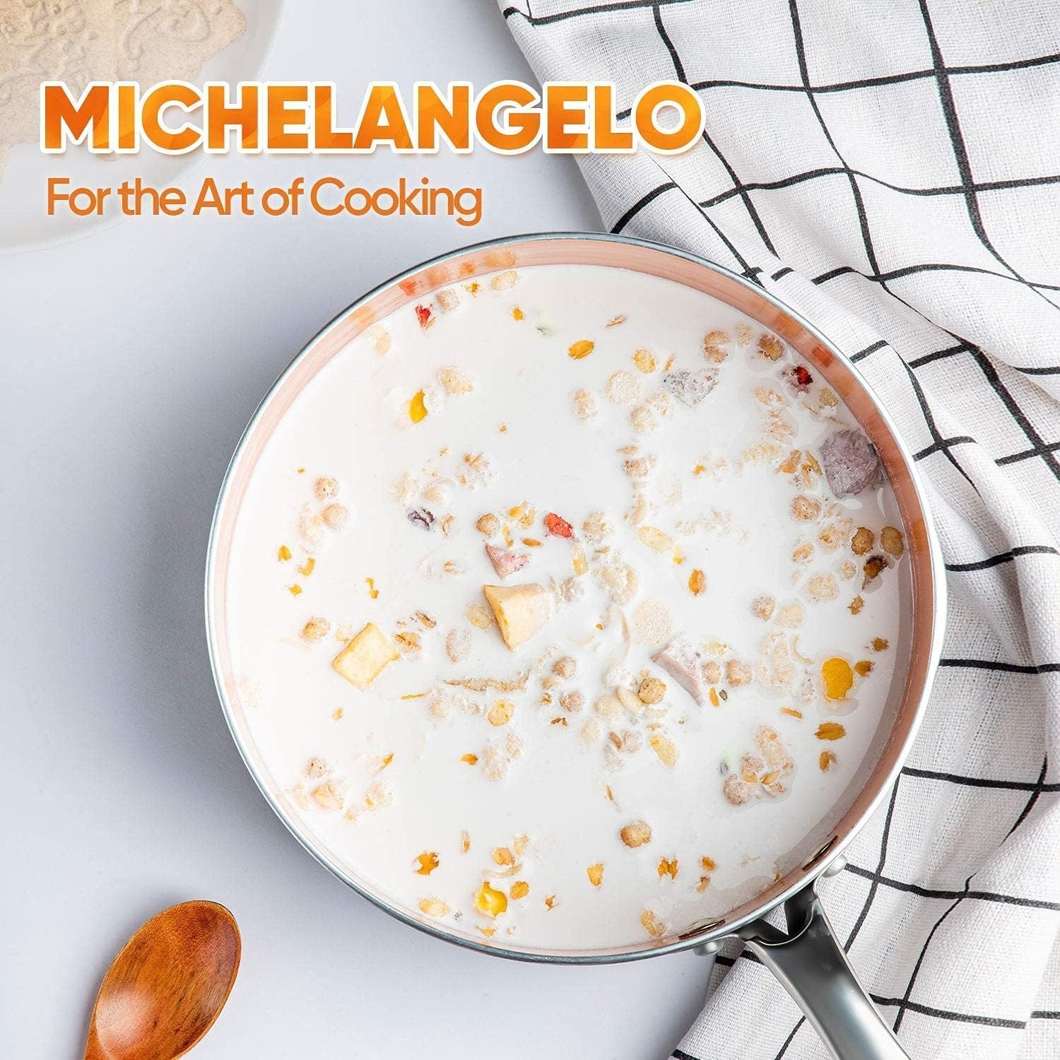 image:imageMICHELANGELO 1 Quart 2 Quart Saucepan Set with Lid Ultra Nonstick Coppper Sauce Pan with Lid Small Pot with Lid Ceramic Nonstick Saucepan 1 2 quart Set Small Sauce Pot Copper Pot 12 Qt Cera