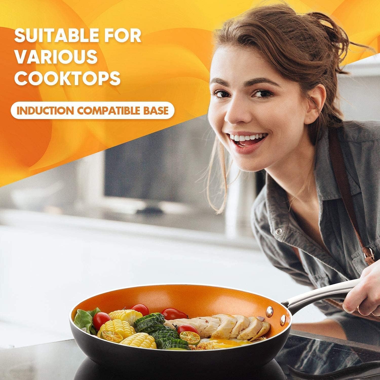 image:imageMICHELANGELO 12 Inch Frying Pan 2 Quart Saucepan with Lid Ultra Nonstick Coppper Sauce Pan with Lid Ceramic Nonstick Saucepan and Frying Pan Small Sauce Pot Copper Pot and Pan