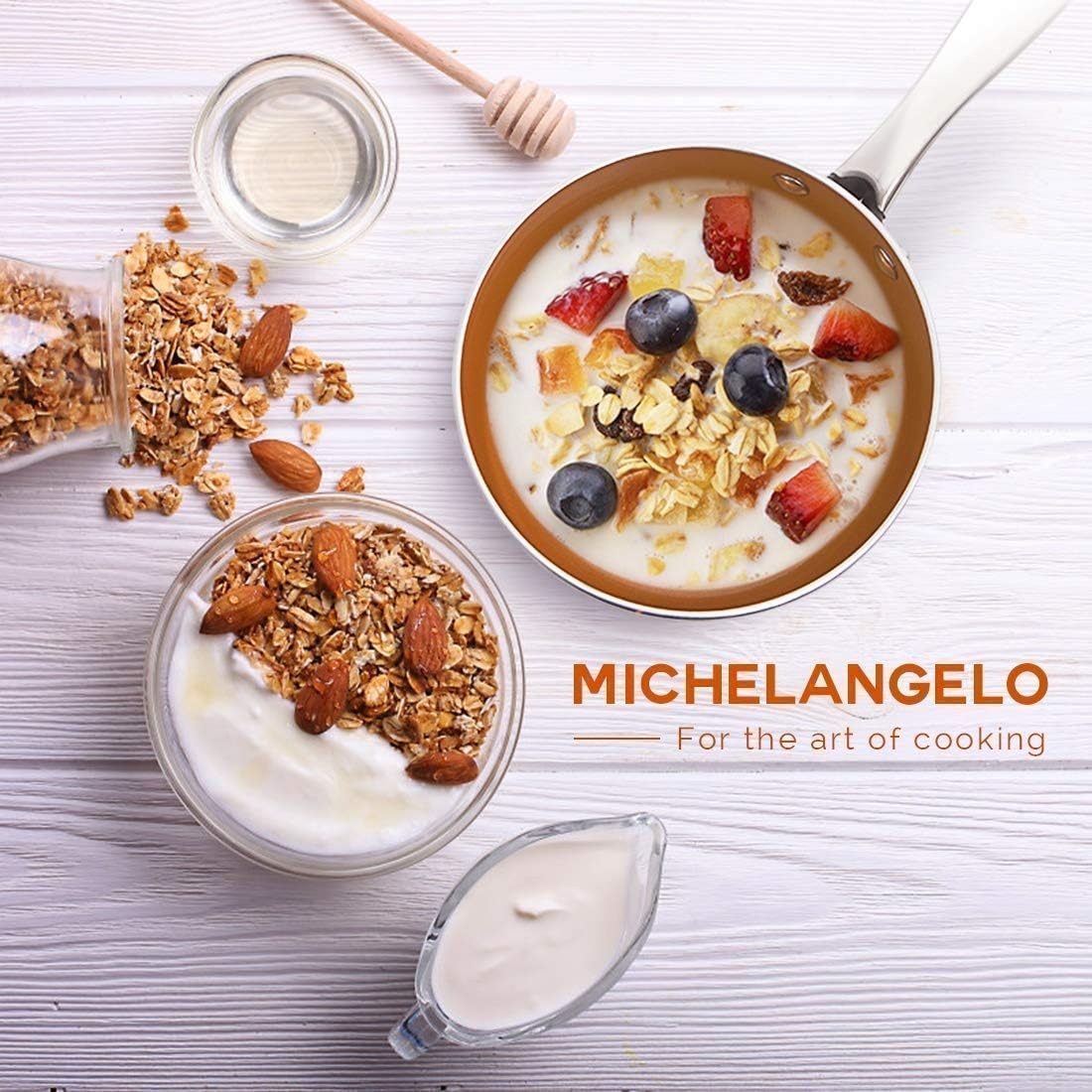 image:imageMICHELANGELO 12 Inch Frying Pan 2 Quart Saucepan with Lid Ultra Nonstick Coppper Sauce Pan with Lid Ceramic Nonstick Saucepan and Frying Pan Small Sauce Pot Copper Pot and Pan