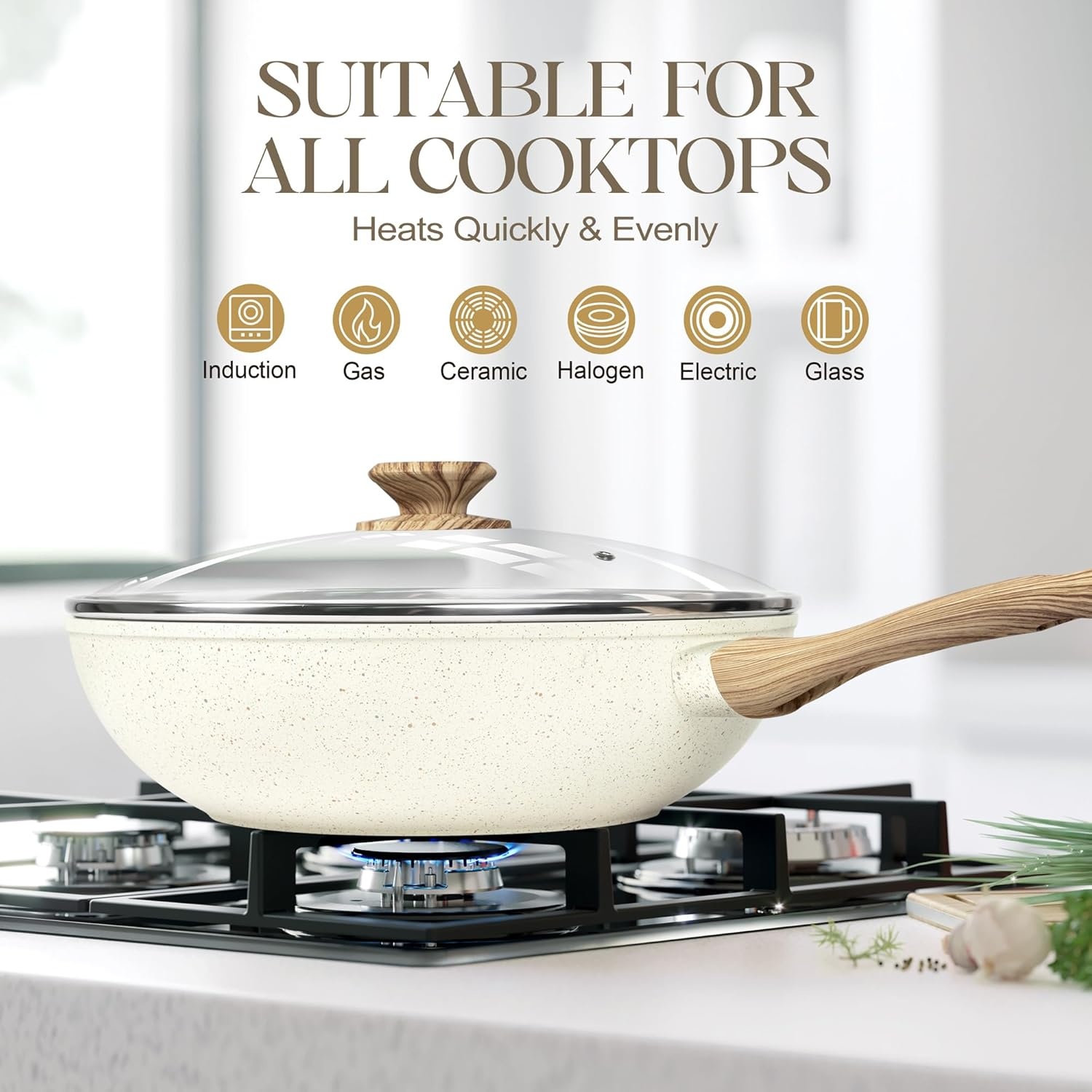 image:imageMICHELANGELO 12 Inch Wok Pan with Lid Woks amp StirFry Pans Nonstick Wok with Lid Stir Fry Pan with CoolTouch Handle Induction Wok Set with Stainless Steamer amp Fryer BasketWhite