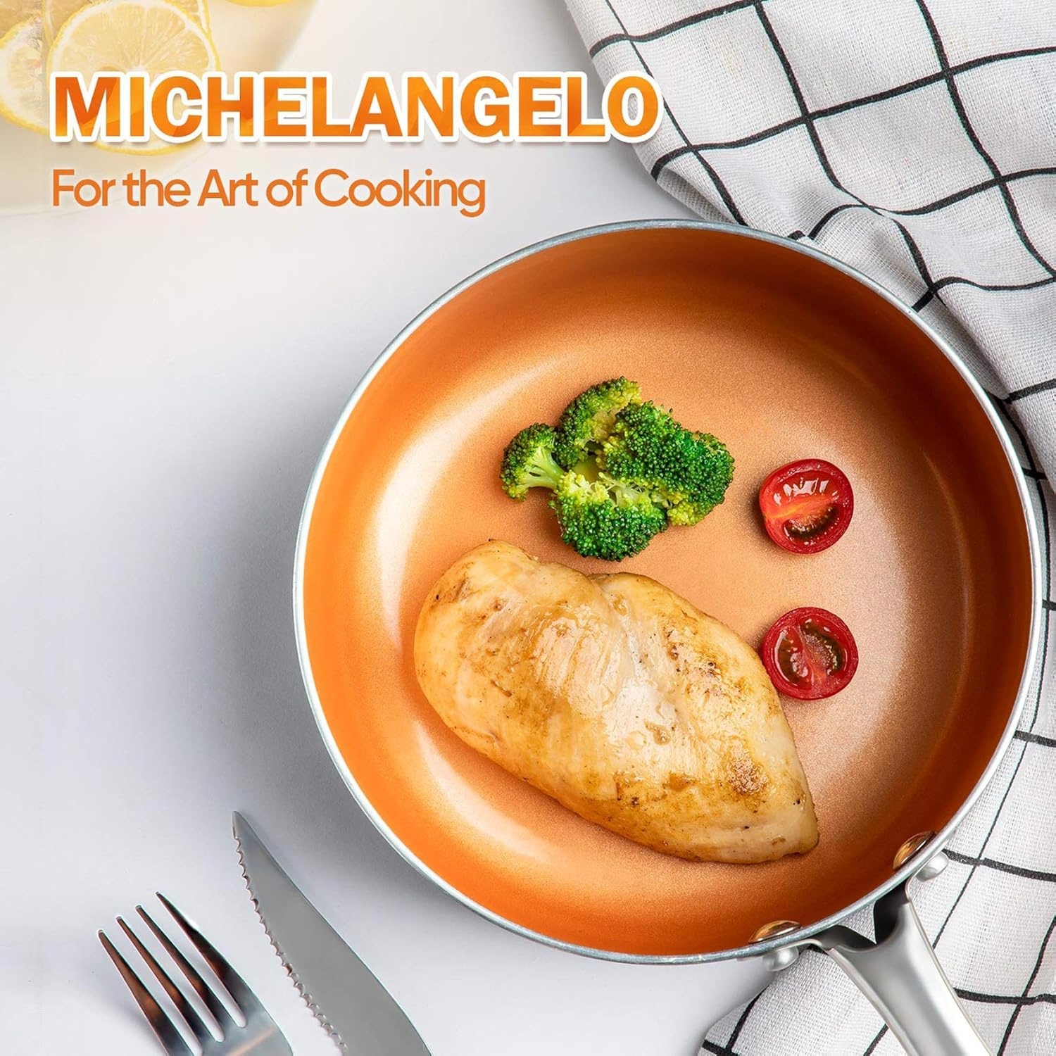 image:imageMICHELANGELO 1Qt amp 2Qt Saucepan with Lids 10 Inch Frying Pan Ceramic Nonstick Pan Set with Lid Small Nonstick Coppper Pan with Lid and Copper Pot and Pan