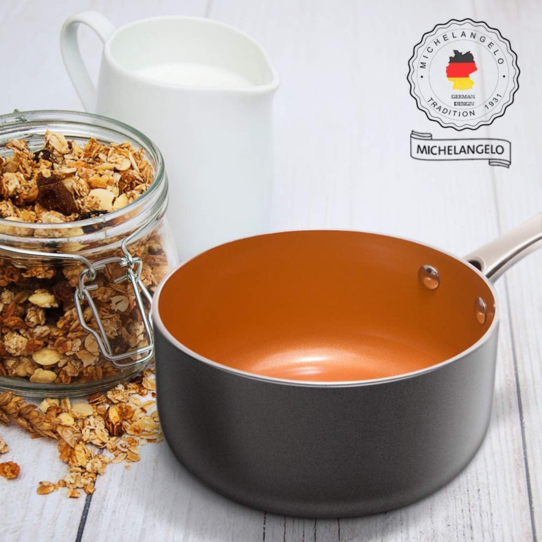 image:imageMICHELANGELO 2 Quart 3 Quart Saucepan Set with Lid Ultra Nonstick Coppper Sauce Pan with Lid Small Pot with Lid Ceramic Nonstick Saucepan Set Small Sauce Pot Copper Pot Ceramic Sauce Pan Set