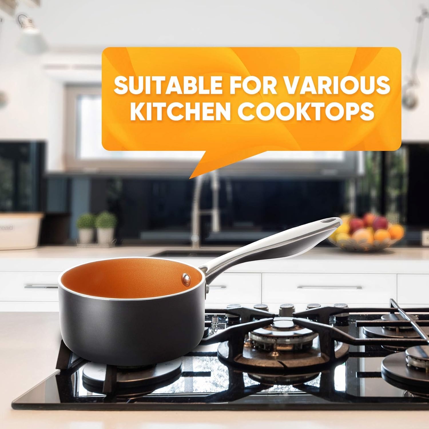 image:imageMICHELANGELO 2 Quart 3 Quart Saucepan Set with Lid Ultra Nonstick Coppper Sauce Pan with Lid Small Pot with Lid Ceramic Nonstick Saucepan Set Small Sauce Pot Copper Pot Ceramic Sauce Pan Set
