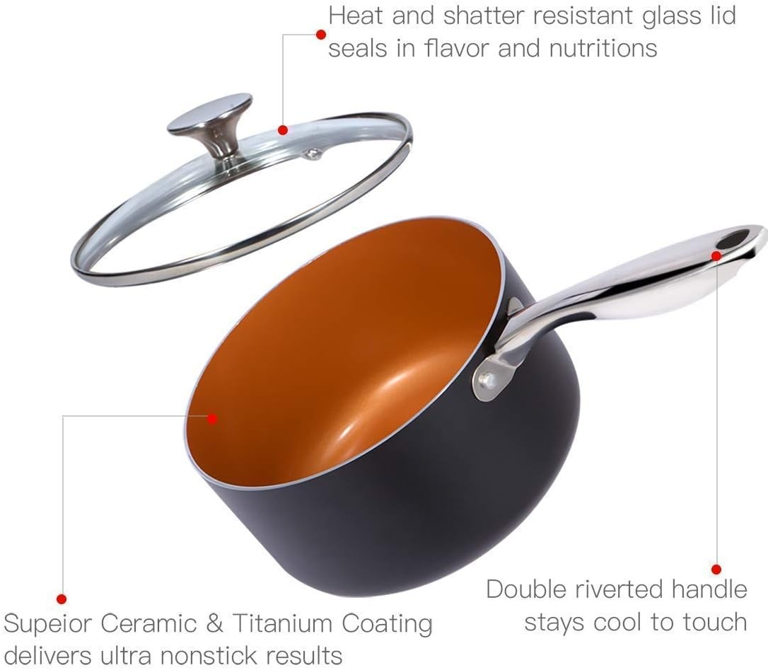 image:imageMICHELANGELO 2 Quart 3 Quart Saucepan Set with Lid Ultra Nonstick Coppper Sauce Pan with Lid Small Pot with Lid Ceramic Nonstick Saucepan Set Small Sauce Pot Copper Pot Ceramic Sauce Pan Set