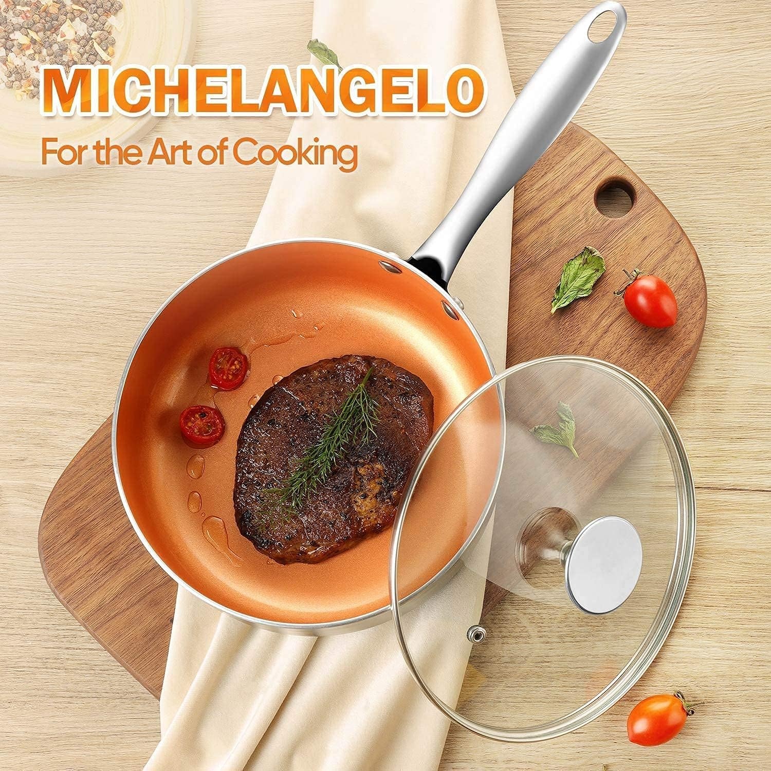 image:imageMICHELANGELO 3 Quart Saucepan 10 Inch Frying Pan with Lid Ultra Nonstick Coppper Sauce Pan with Lid Ceramic Nonstick Saucepan and Frying Pan Small Sauce Pot Copper Pot and Pan