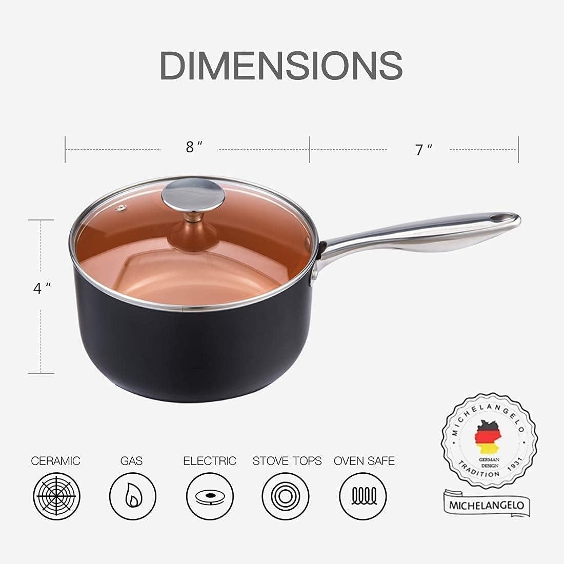 image:imageMICHELANGELO 3 Quart Saucepan 10 Inch Frying Pan with Lid Ultra Nonstick Coppper Sauce Pan with Lid Ceramic Nonstick Saucepan and Frying Pan Small Sauce Pot Copper Pot and Pan