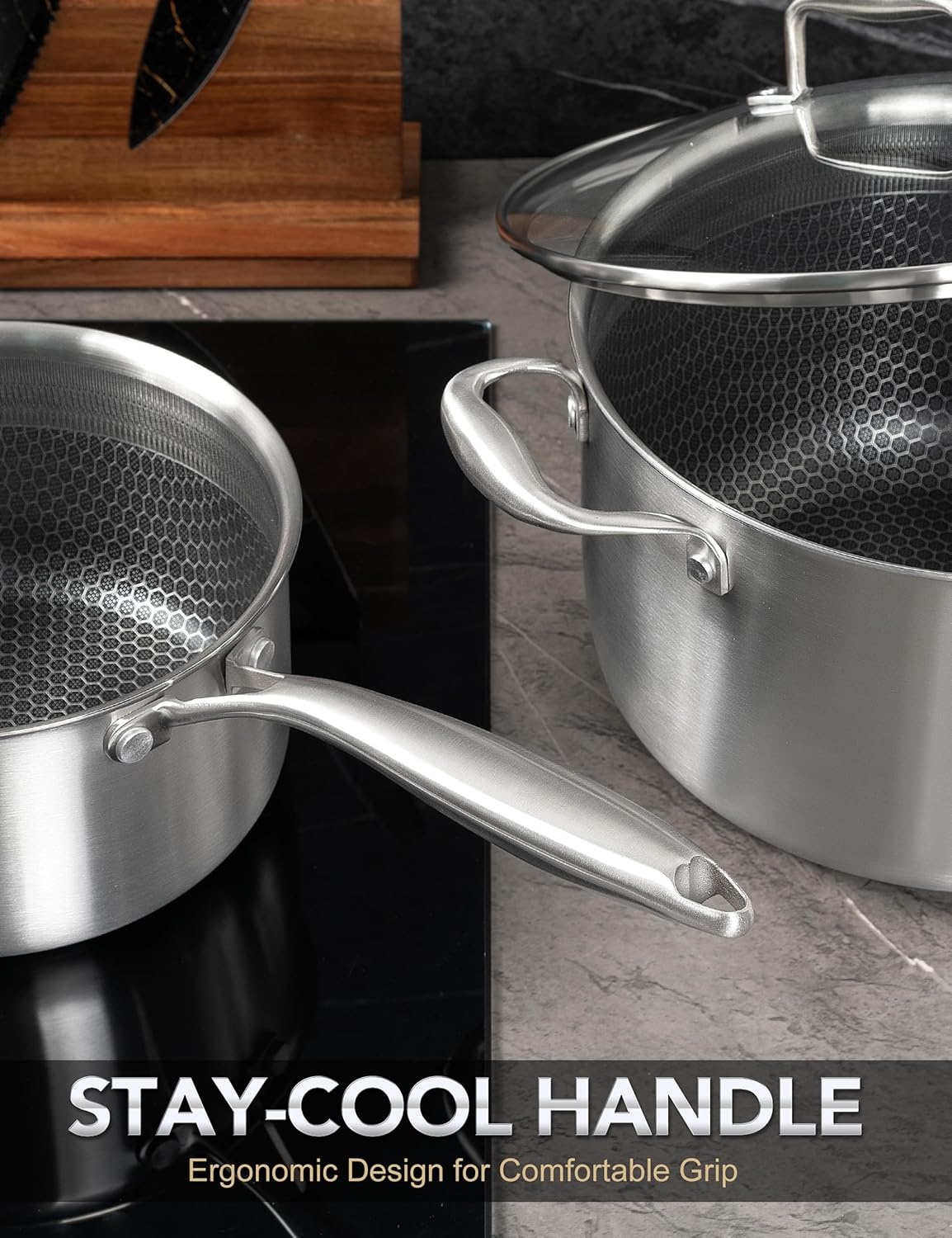 image:imageMICHELANGELO 6 Pcs Triply Stainless Steel Pot Set 2QT amp 3QT amp 8QT Pot with Lids Triply Stainless Steel Stock Pot with Lid 6 Quart