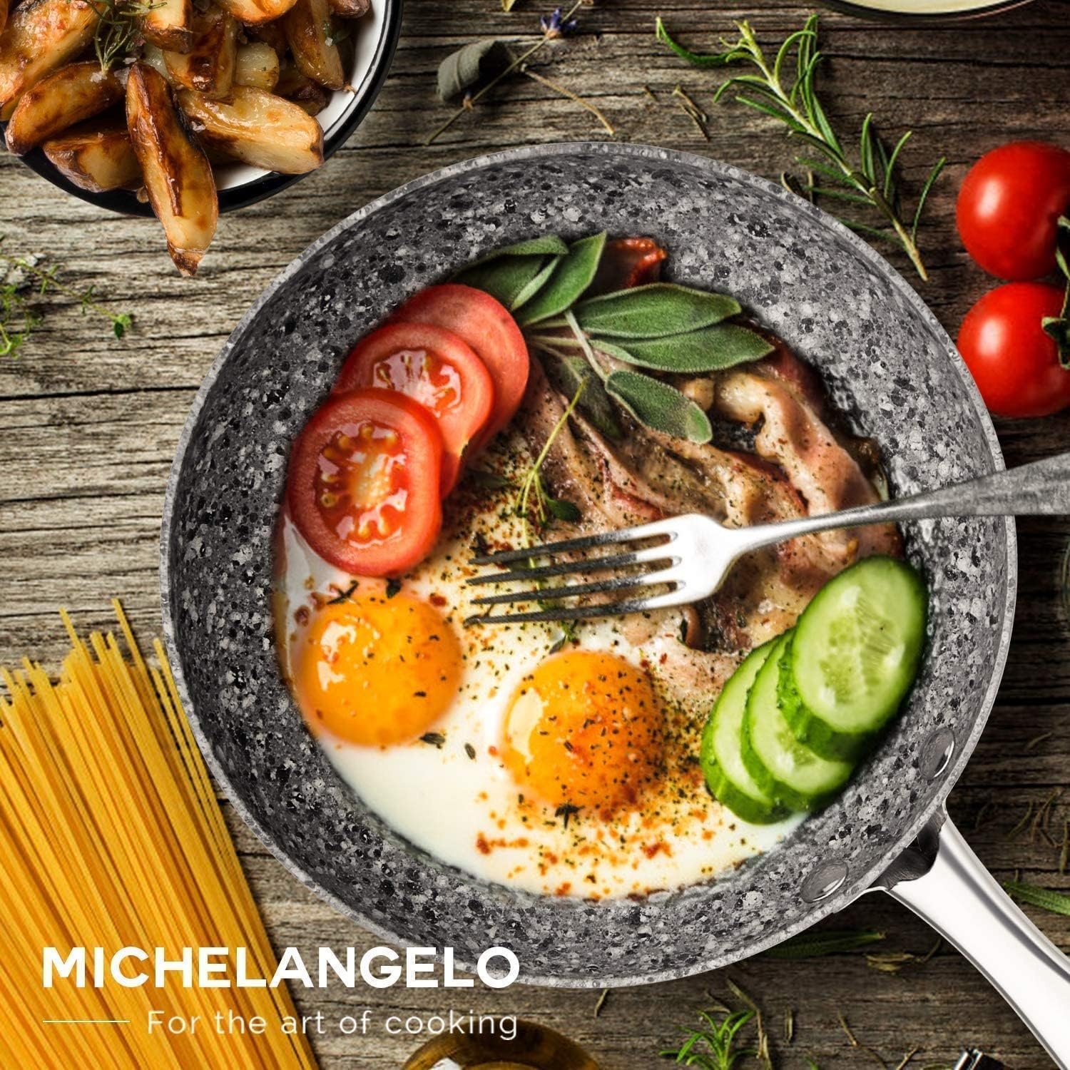 image:imageMICHELANGELO 8 Inch 10 Inch 12 Inch Frying Pan with Lid Stone Skillets Nonstick Stone Frying Pan with StoneDerived Coating Granite Frying Pan Nonstick Frying Pans Set
