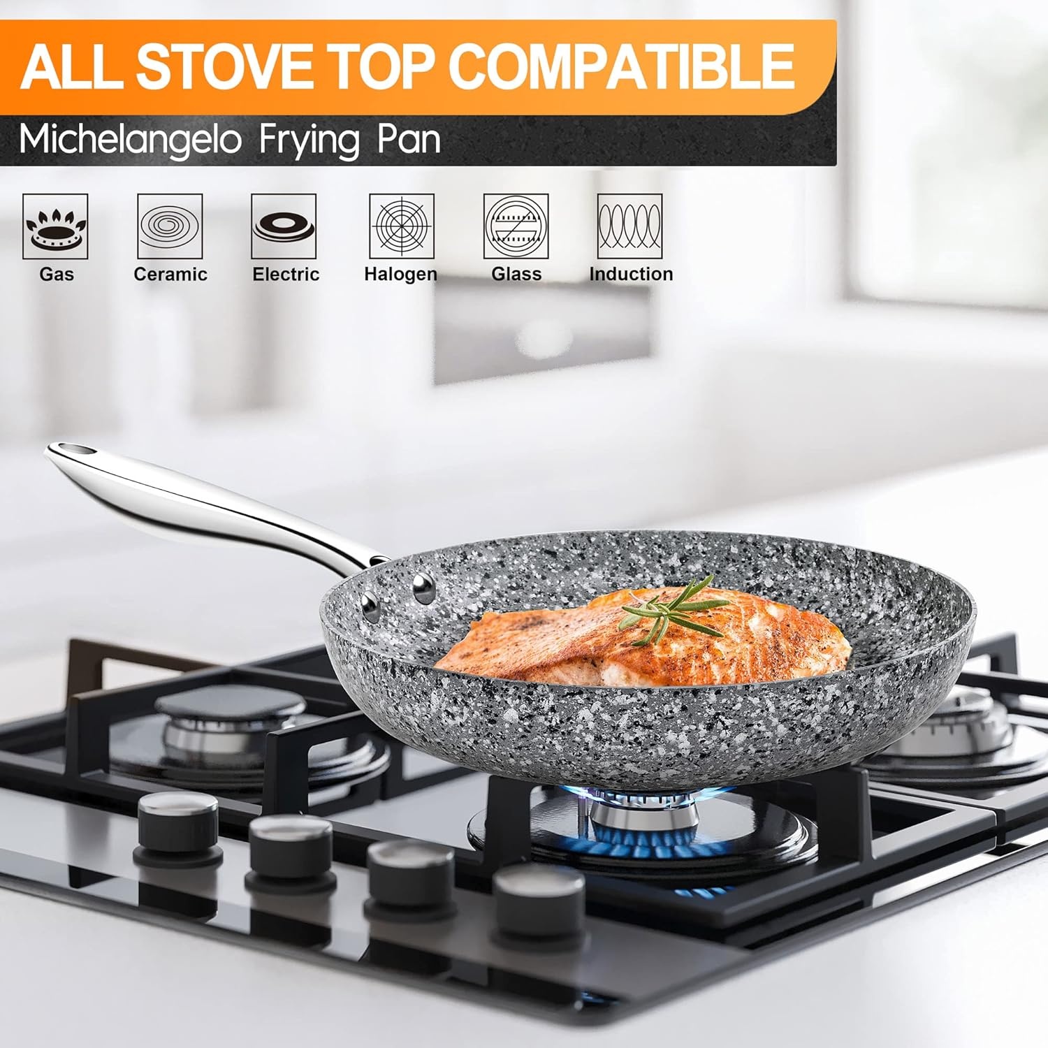 image:imageMICHELANGELO 8 Inch 10 Inch 12 Inch Frying Pan with Lid Stone Skillets Nonstick Stone Frying Pan with StoneDerived Coating Granite Frying Pan Nonstick Frying Pans Set