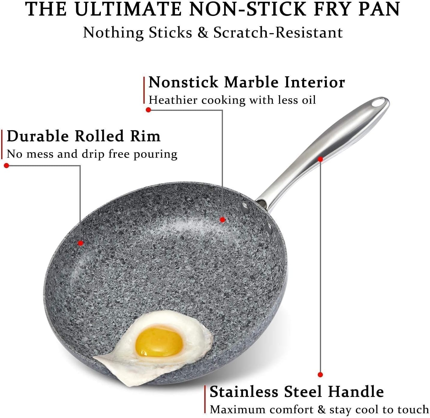image:imageMICHELANGELO 8 Inch 10 Inch 12 Inch Frying Pan with Lid Stone Skillets Nonstick Stone Frying Pan with StoneDerived Coating Granite Frying Pan Nonstick Frying Pans Set