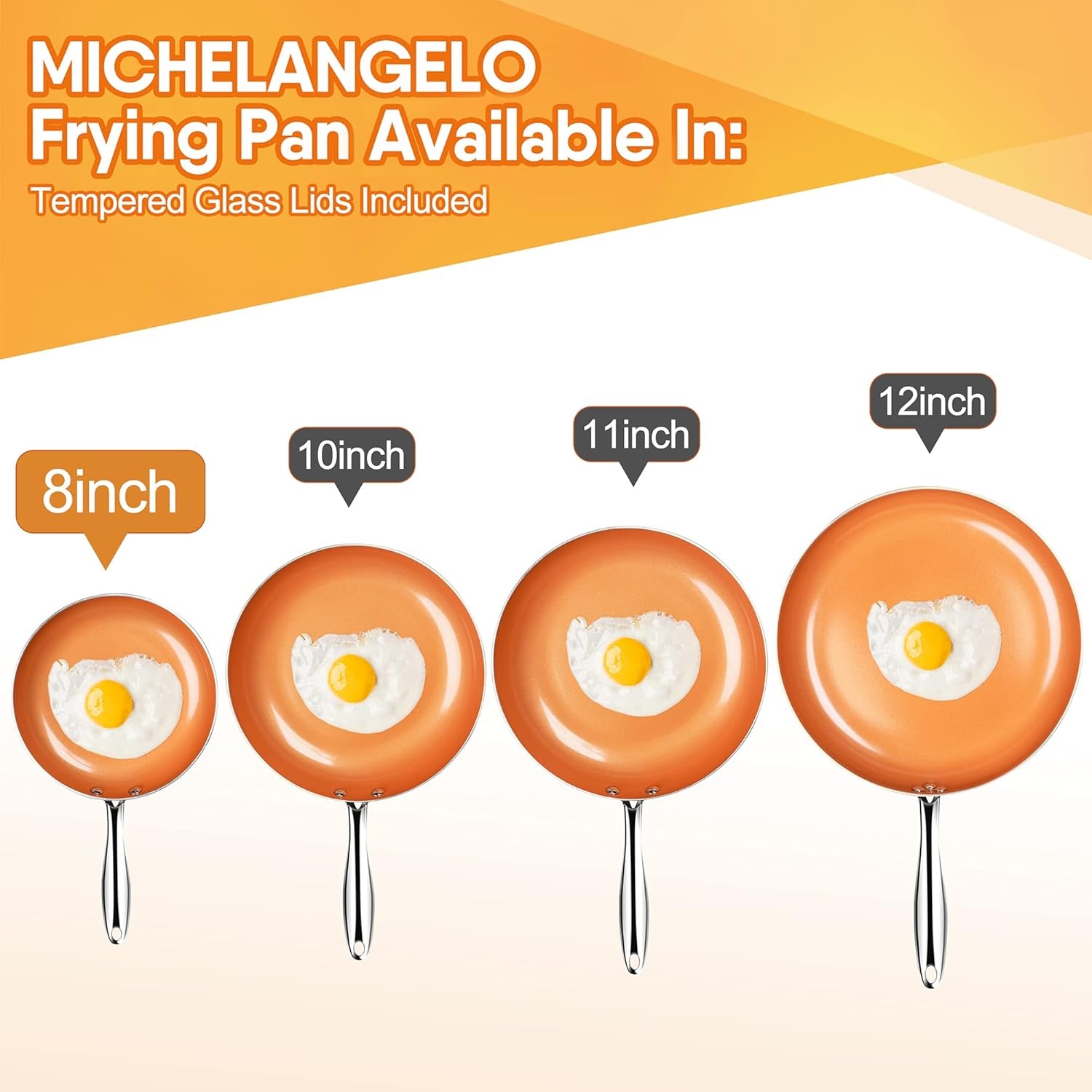image:imageMICHELANGELO 8 Inch 10 Inch 12 Inch Frying Pan Set Copper Frying Pan Set with Lid 81012