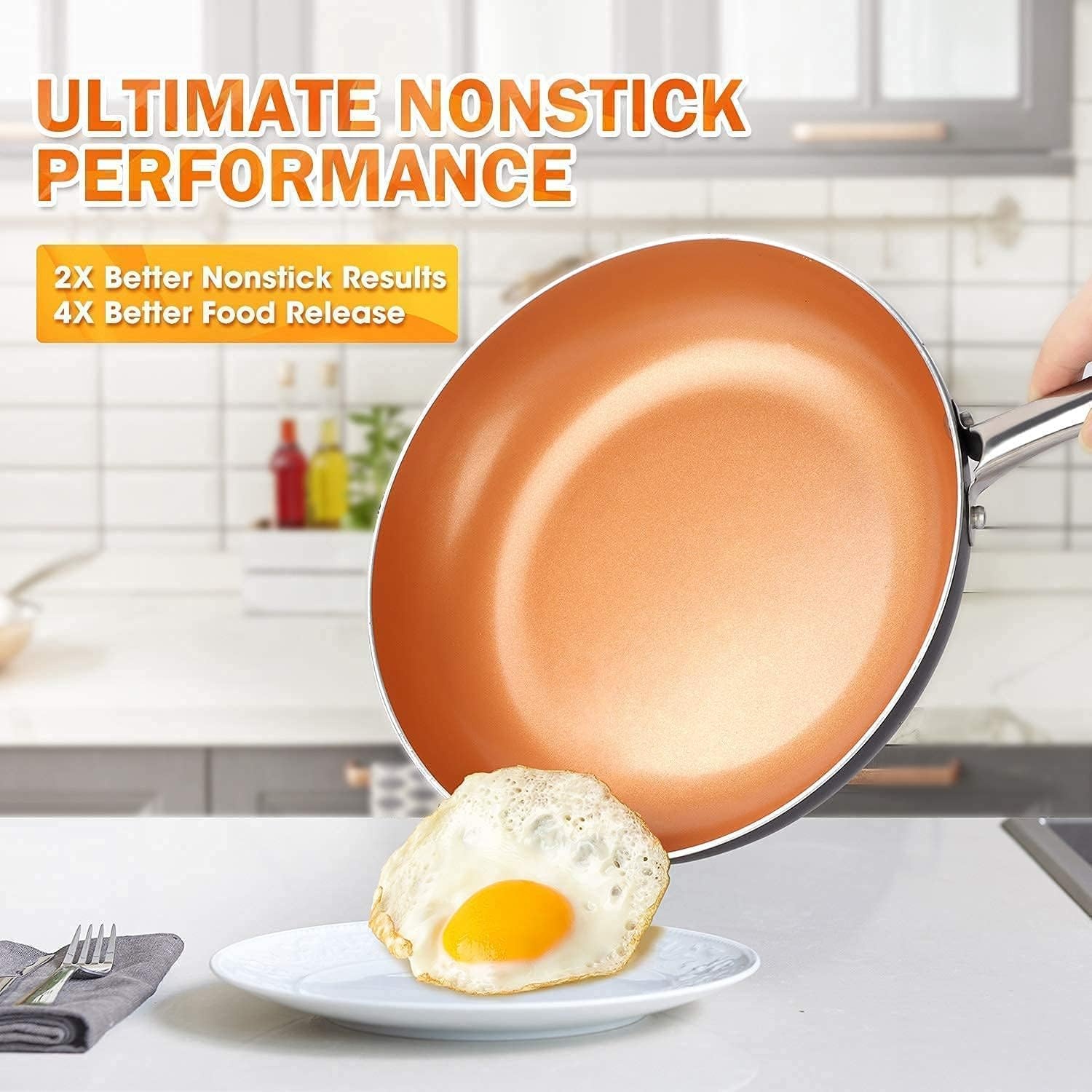 image:imageMICHELANGELO 8 Inch 10 Inch 12 Inch Frying Pan Set Copper Frying Pan Set with Lid 81012
