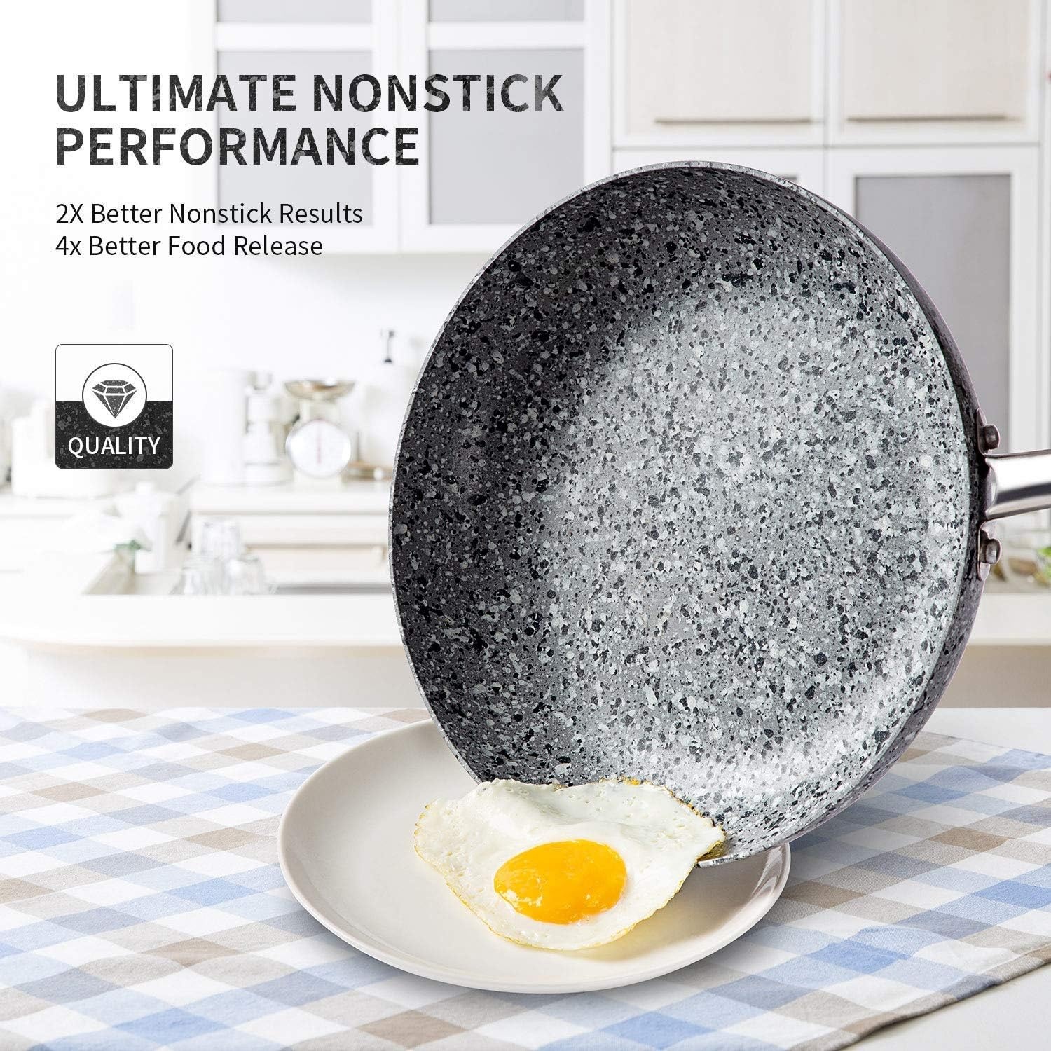 image:imageMICHELANGELO 8 Inch 10 Inch Frying Pan with Lid Nonstick Stone Frying Pan with Non toxic StoneDerived Coating Granite Frying Pan Nonstick Frying Pans with Lid Stone Skillets