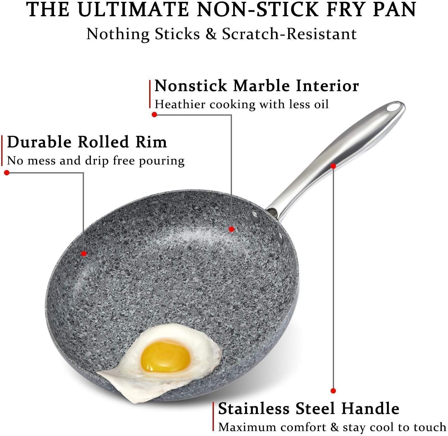 image:imageMICHELANGELO 8 Inch 10 Inch Frying Pan with Lid Nonstick Stone Frying Pan with Non toxic StoneDerived Coating Granite Frying Pan Nonstick Frying Pans with Lid Stone Skillets