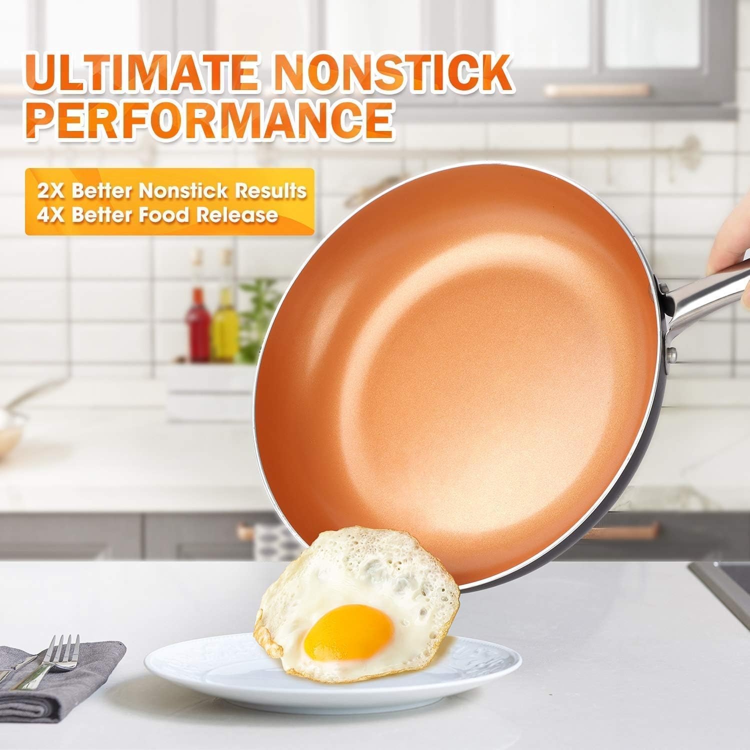 image:imageMICHELANGELO 8 Inch Frying Pan 1 Quart Saucepan with Lid 2Piece Copper Nonstick Cookware Set with Lid