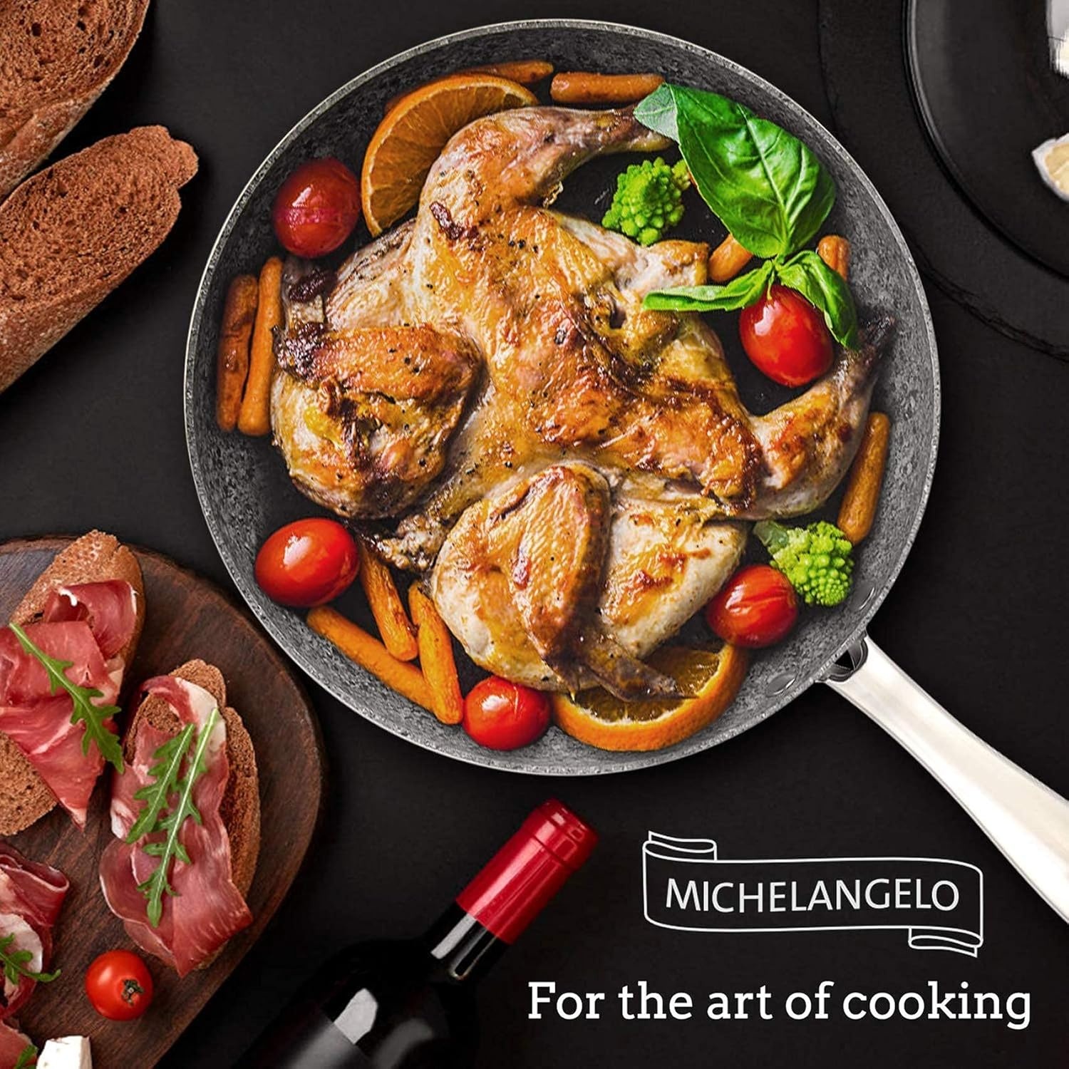 image:imageMICHELANGELO 8 Inch amp10 Inch 12 Inch Granite Frying Pan Stone Skillets Nonstick Frying Pan with Lid Nonstick Stone Frying Pans with Non toxic StoneDerived Coating