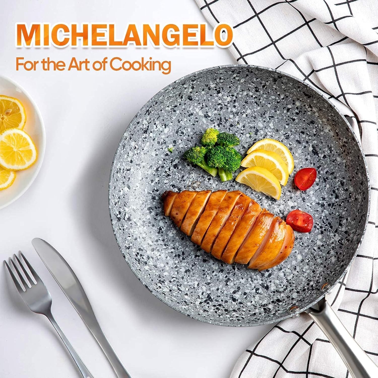 image:imageMICHELANGELO 8 Inch amp10 Inch 12 Inch Granite Frying Pan Stone Skillets Nonstick Frying Pan with Lid Nonstick Stone Frying Pans with Non toxic StoneDerived Coating