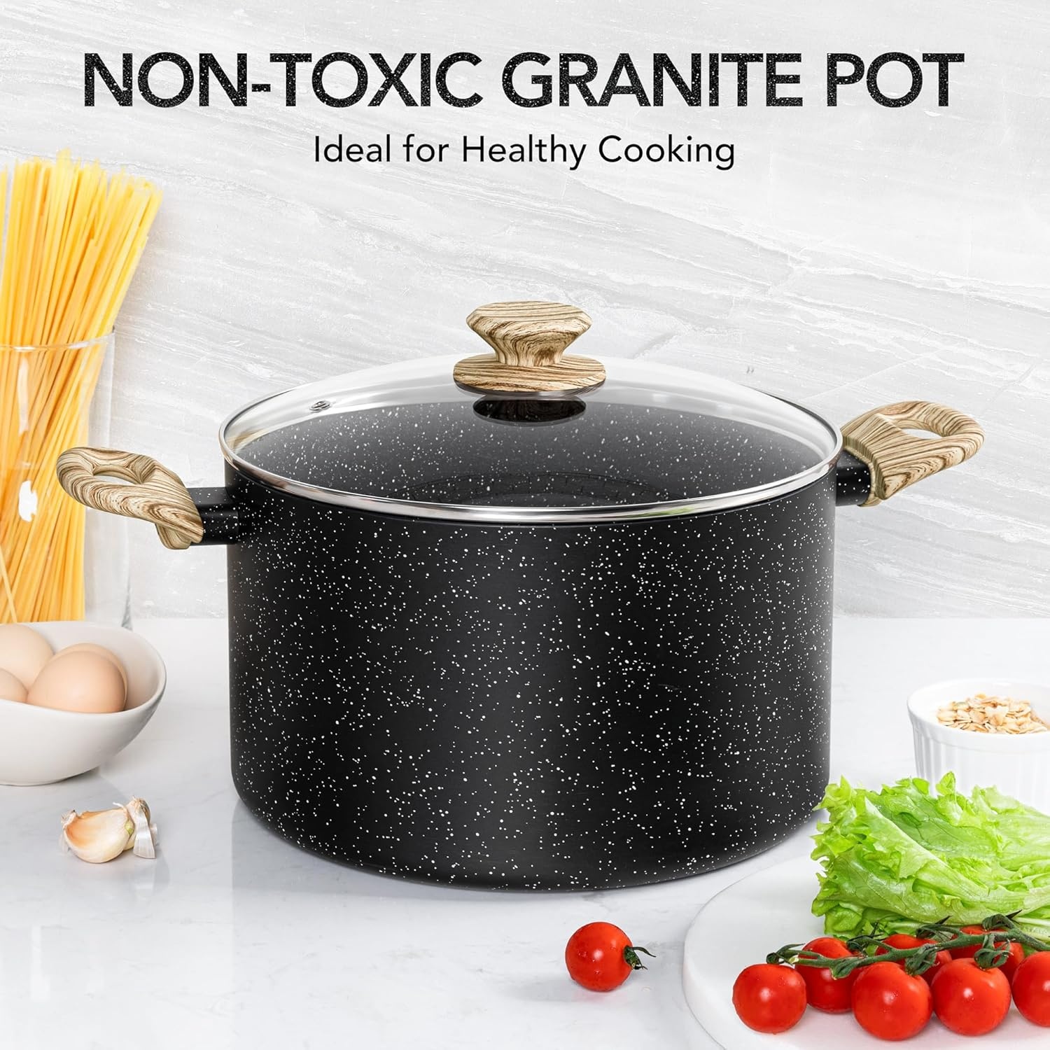 image:imageMICHELANGELO 8 Quart Stock Pot with Lid Nonstick Cooking Pots 8 Qt Soup Pot with Lid Induction Pots for Cooking Stockpot with Healthy Coating WhiteBlack