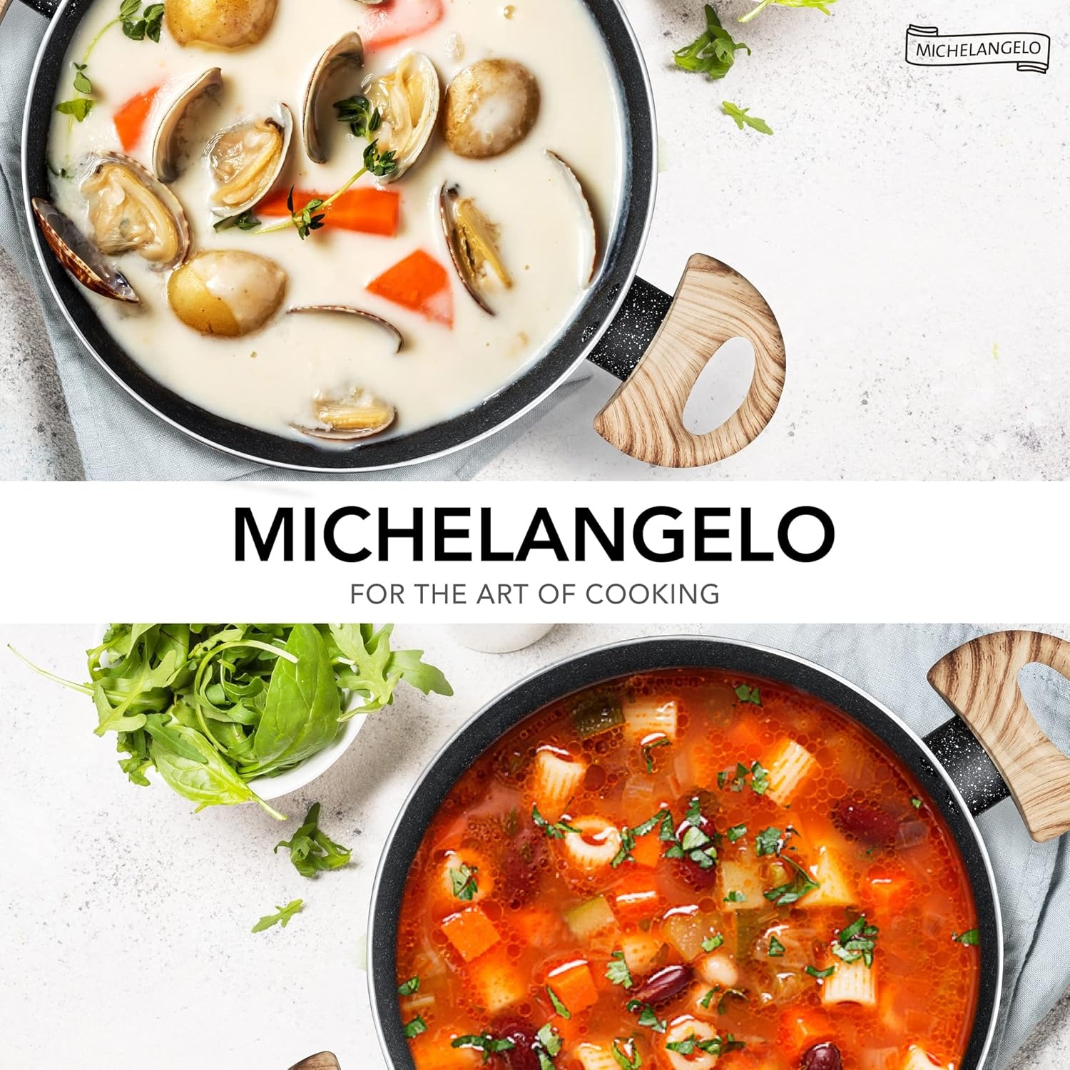 image:imageMICHELANGELO 8 Quart Stock Pot with Lid Nonstick Cooking Pots 8 Qt Soup Pot with Lid Induction Pots for Cooking Stockpot with Healthy Coating WhiteBlack