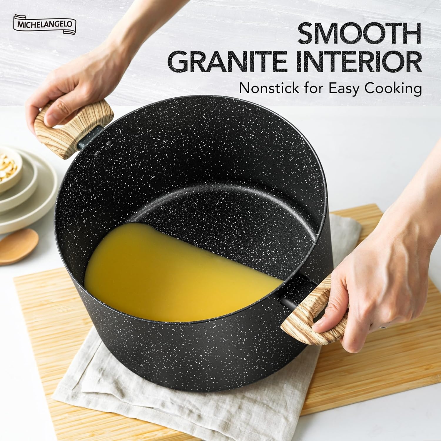image:imageMICHELANGELO 8 Quart Stock Pot with Lid Nonstick Cooking Pots 8 Qt Soup Pot with Lid Induction Pots for Cooking Stockpot with Healthy Coating WhiteBlack