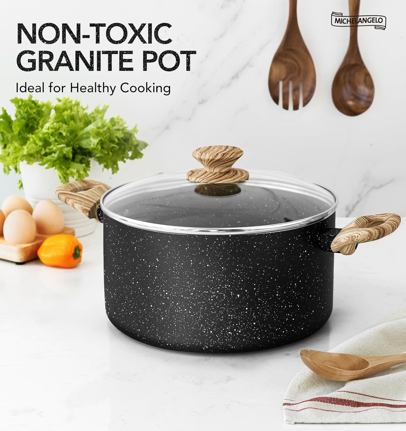 image:imageMICHELANGELO 8 Quart Stock Pot with Lid Nonstick Cooking Pots 8 Qt Soup Pot with Lid Induction Pots for Cooking Stockpot with Healthy Coating WhiteBlack