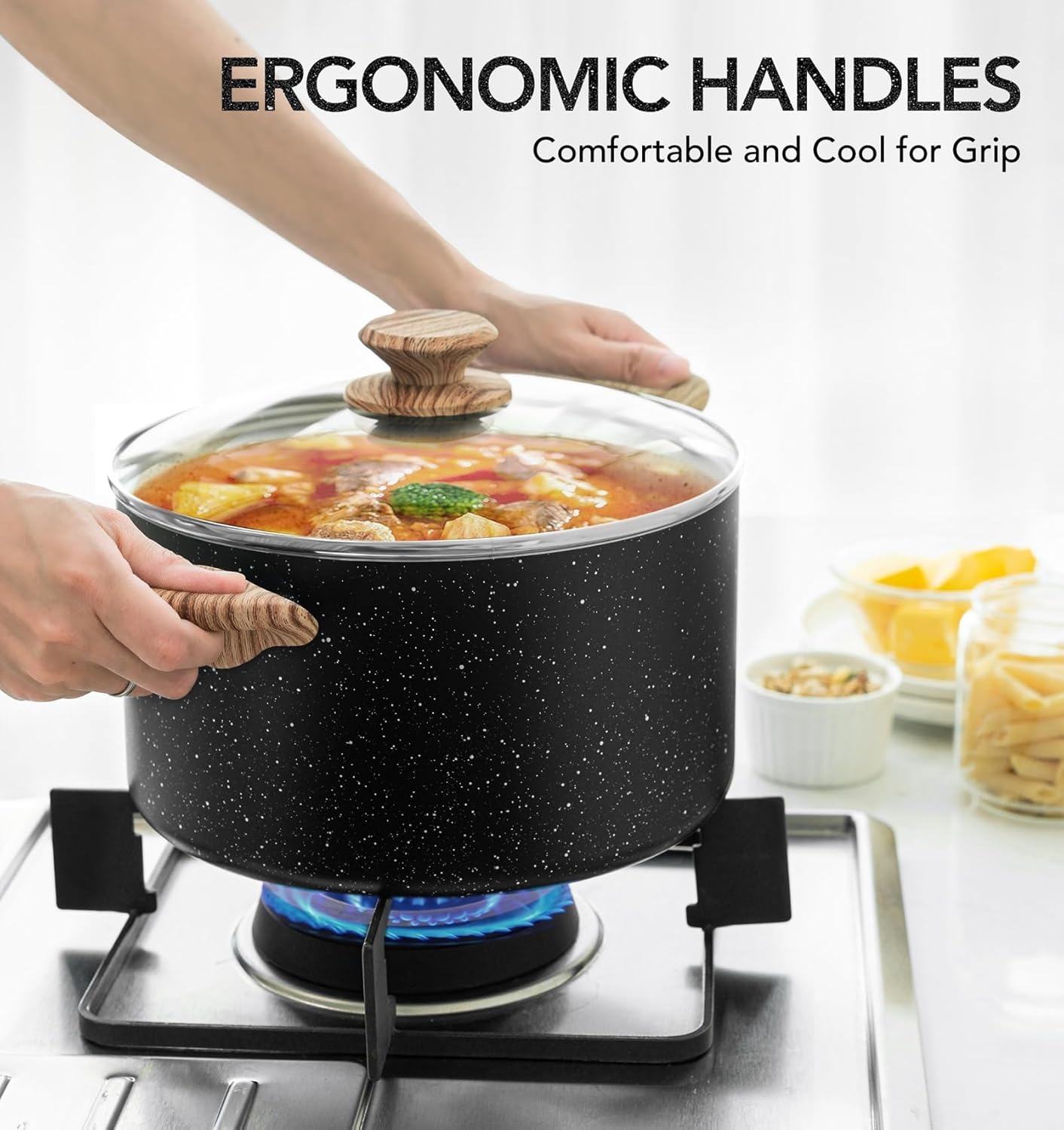 image:imageMICHELANGELO 8 Quart Stock Pot with Lid Nonstick Cooking Pots 8 Qt Soup Pot with Lid Induction Pots for Cooking Stockpot with Healthy Coating WhiteBlack