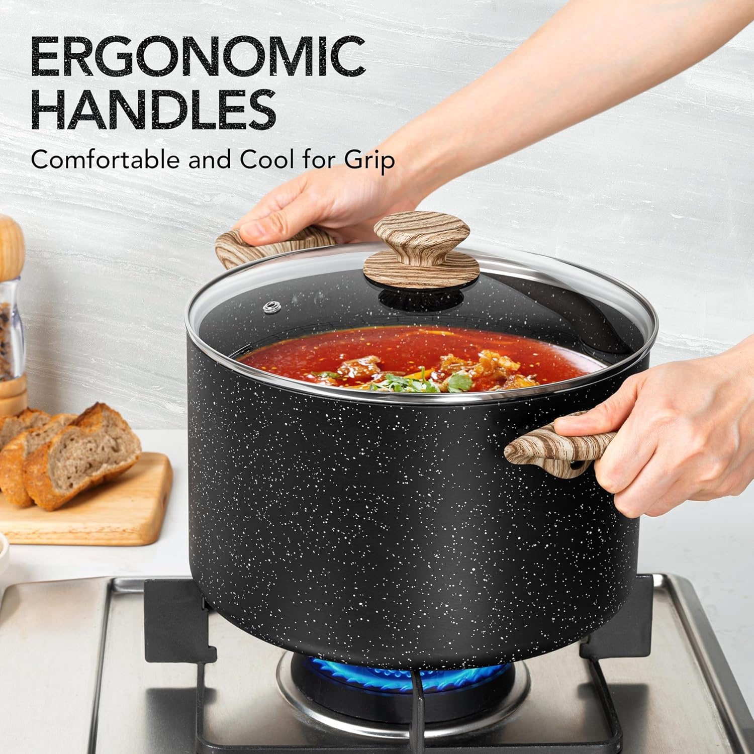 image:imageMICHELANGELO 8 Quart Stock Pot with Lid Nonstick Cooking Pots 8 Qt Soup Pot with Lid Induction Pots for Cooking Stockpot with Healthy Coating WhiteBlack