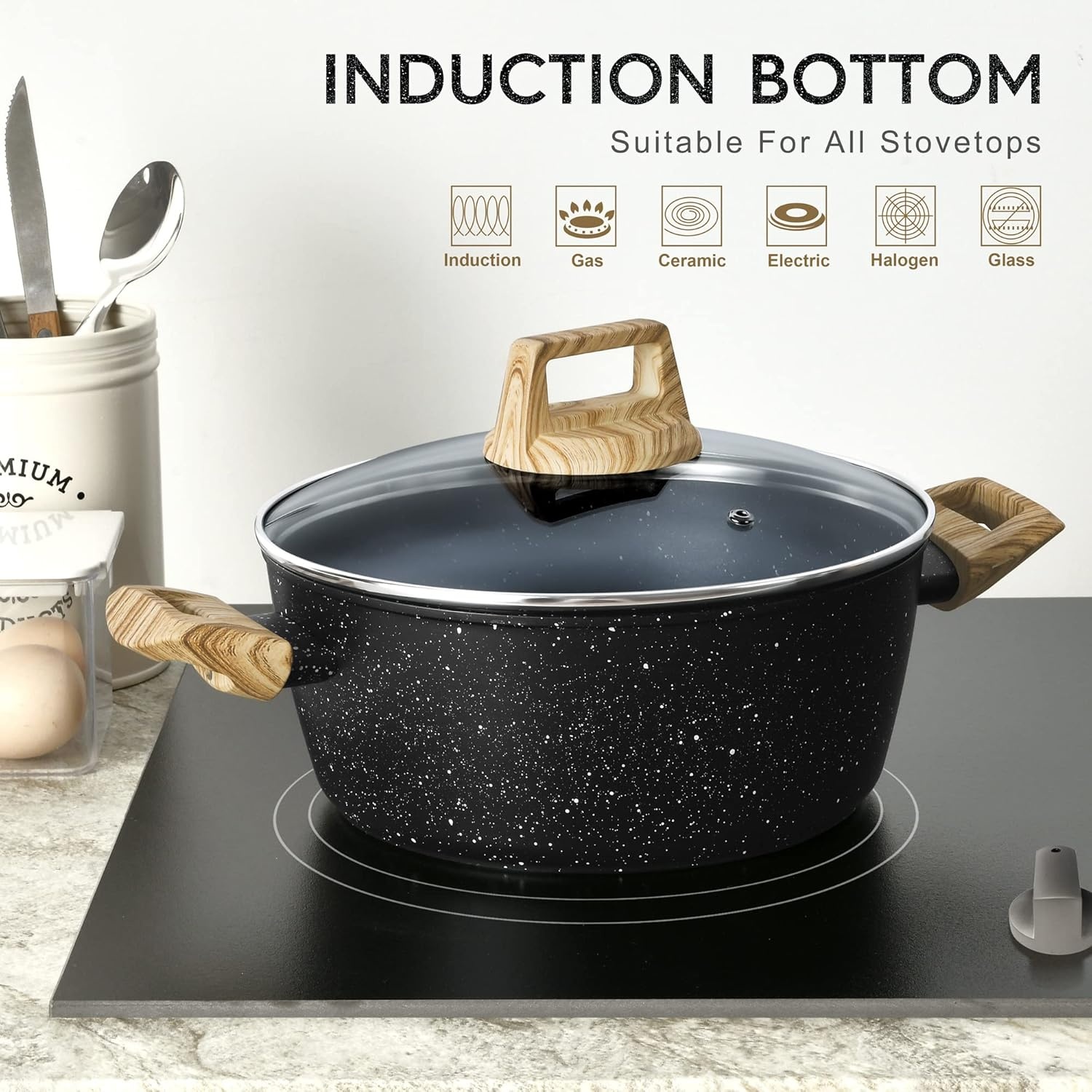 image:imageMICHELANGELO 8 Quart Stock Pot with Lid Nonstick Cooking Pots 8 Qt Soup Pot with Lid Induction Pots for Cooking Stockpot with Healthy Coating WhiteBlack